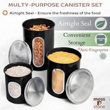 Airtight Metal Kitchen Canister Set – 3-Piece Stainless Steel Storage with Window (Black)