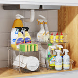 Delamu 2-Tier Clear Under Sink Organizer – Stackable Pull-Out Cabinet Storage with Dividers (2-Pack)
