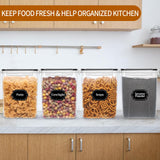 Large Airtight Pantry Storage Containers – 4-Piece 5.2L Cereal & Flour Container Set with Labels (Black)
