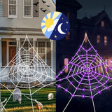 Large Lighted Halloween Spider Web – 250 LED Purple Lights with Hook & Stakes, Weatherproof Outdoor Decoration
