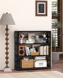 METALOONG 3-Tier Adjustable Metal Bookshelf – Heavy-Duty Storage Rack with Anti-Tip Safety Kit (Black)