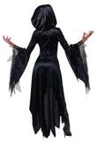 Black Hooded Witch Costume for Women – Elegant Lace Chest Dress with Bell Sleeves