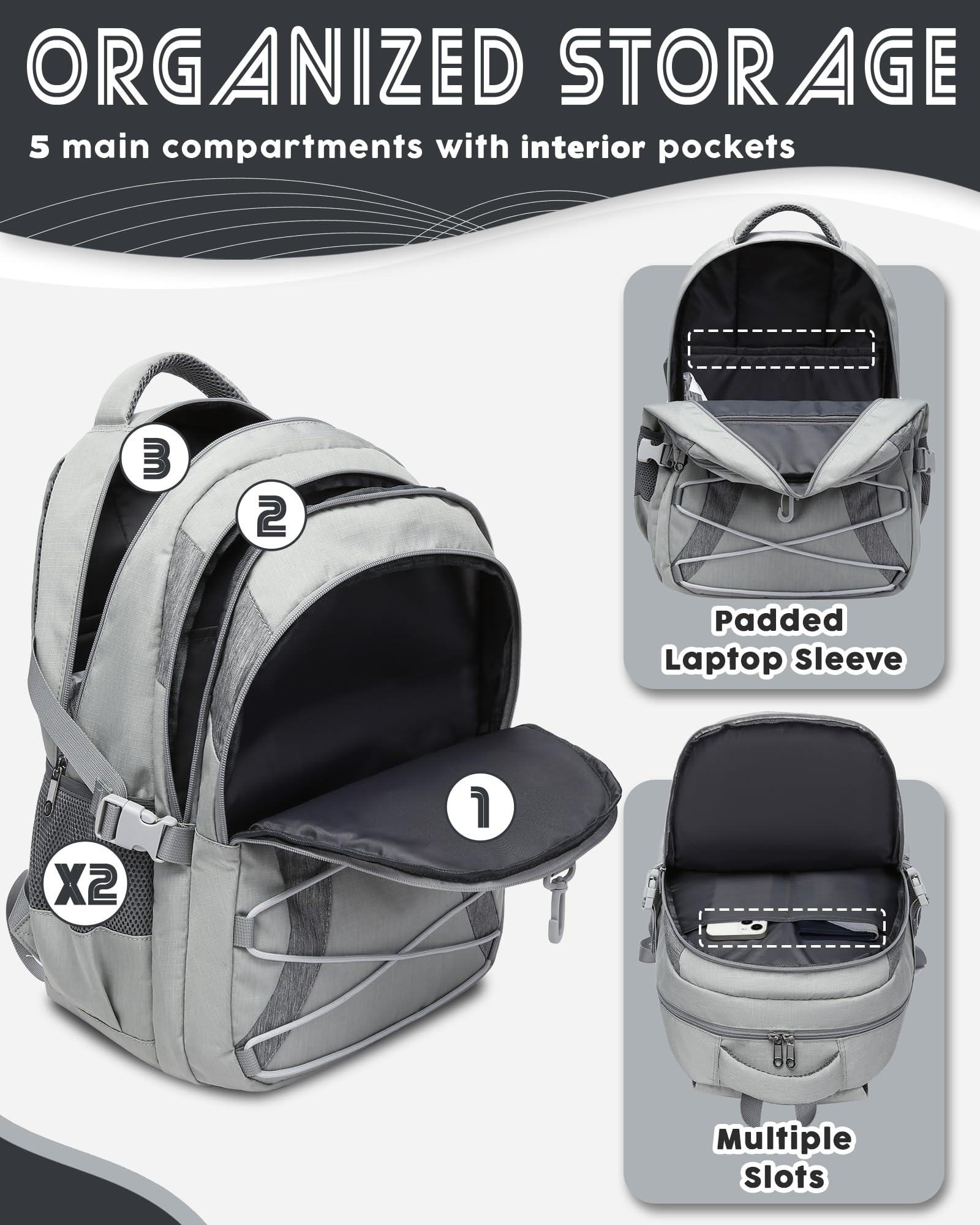 Bluefairy Middle & High School Backpack with Laptop Compartment, Large Capacity Bookbag for Teens