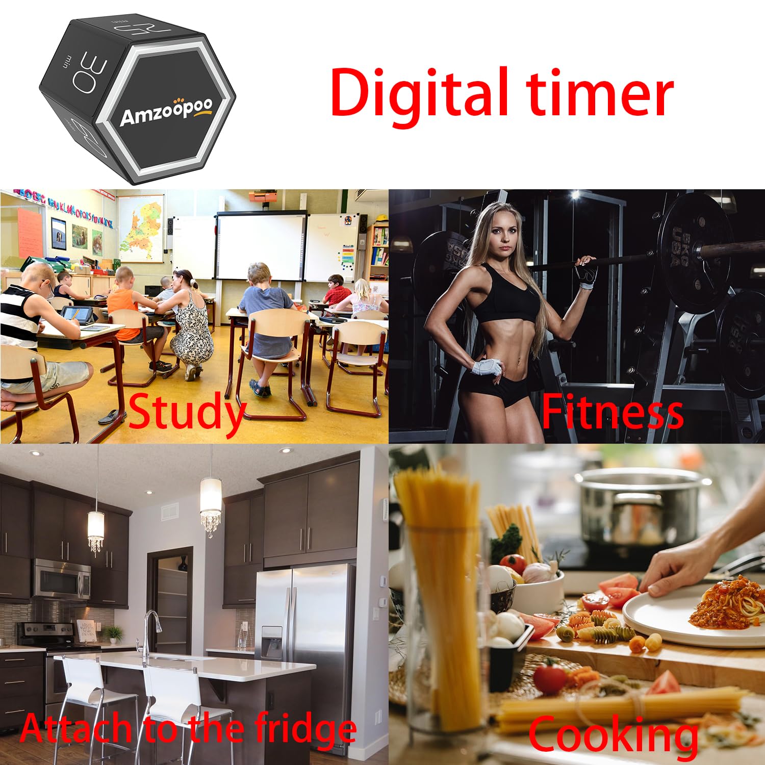 AMZOOPOO Magnetic Flip Cube Timer with Custom Countdown, Visual Display & Hands-Free Control – Black