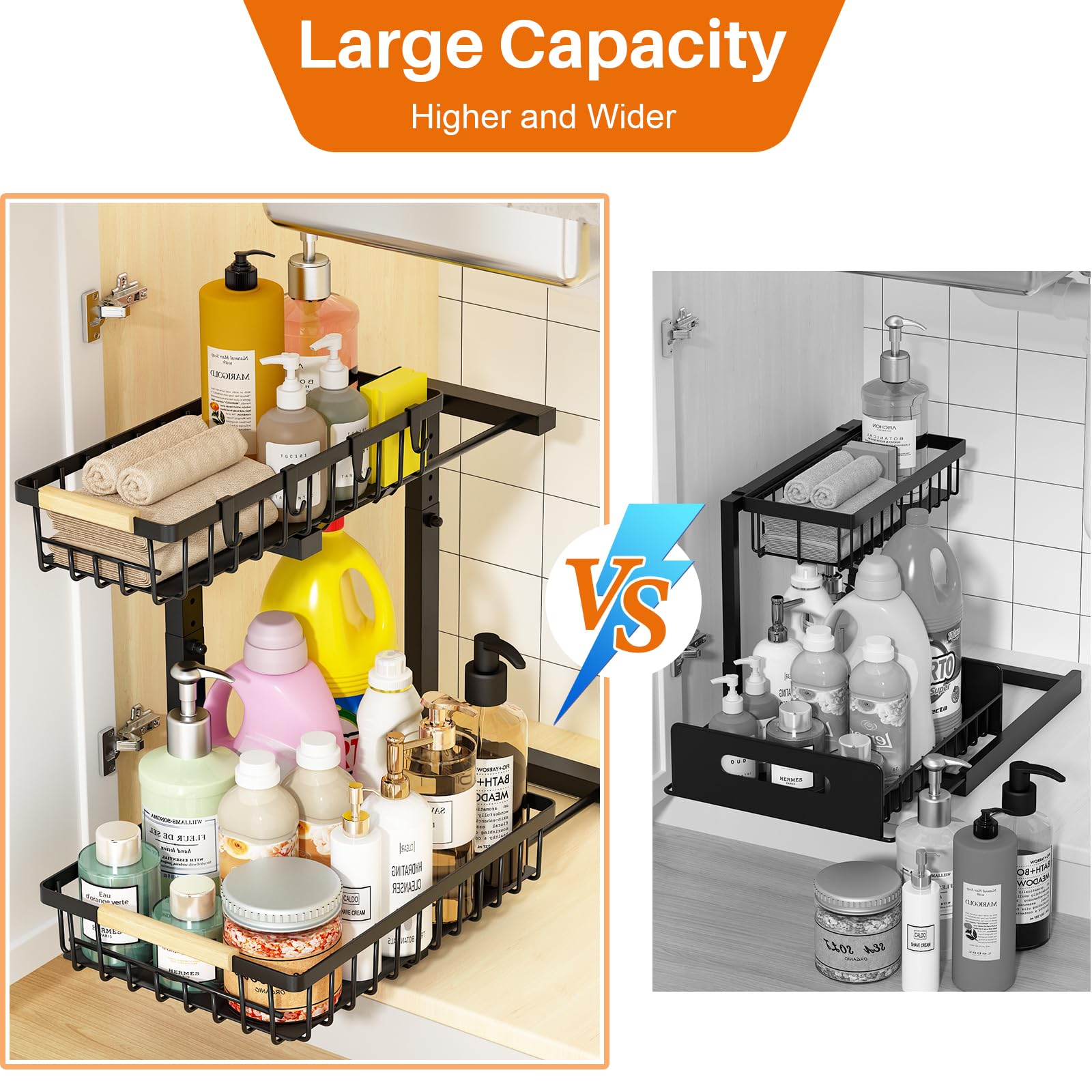 Adjustable L-Shaped Under Sink Organizer – 2-Tier Smooth Sliding Storage System