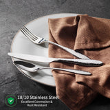 40-Piece Hammered Stainless Steel Flatware Set for 8 – 18/10 Cutlery, Mirror Finish (Silver)