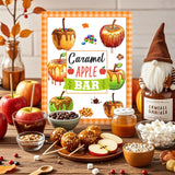 Caramel Apple Bar Decoration Kit – 14-Piece Fall Dessert Table Set with Standee & 12 Tent Cards (Orange Plaid Design)