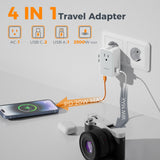 TESSAN 20W Universal Travel Adapter Worldwide with Dual USB-C & USB-A Ports, 4-in-1 International Plug Converter for Europe UK USA Australia – Grey
