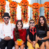 Halloween Pumpkin Paper Lantern Set – 5 Pack Orange & Black Hanging Party Decorations with Tassel Ribbons (Jellyfish Design)