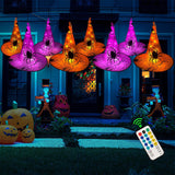 Halloween Hanging Witch Hat Lights – 8-Piece Orange & Purple LED String Lights with Remote & Timer (16ft Total Length)