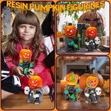 Vintage Halloween Resin Pumpkin Set – Hand-Painted Skeleton & Witch Figurines with Glow Base (Multicolor, 2-Pack)