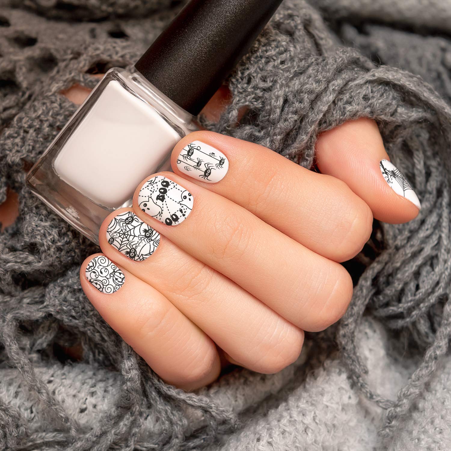 Halloween Nail Art Stamping Plates – 4pcs Stainless Steel Templates with Pumpkins, Bats, Spiders & Witch Patterns
