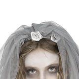 Haunted Bride Costume – Ghostly Gown with Veil, Headband & Bouquet 👰‍♀️💀