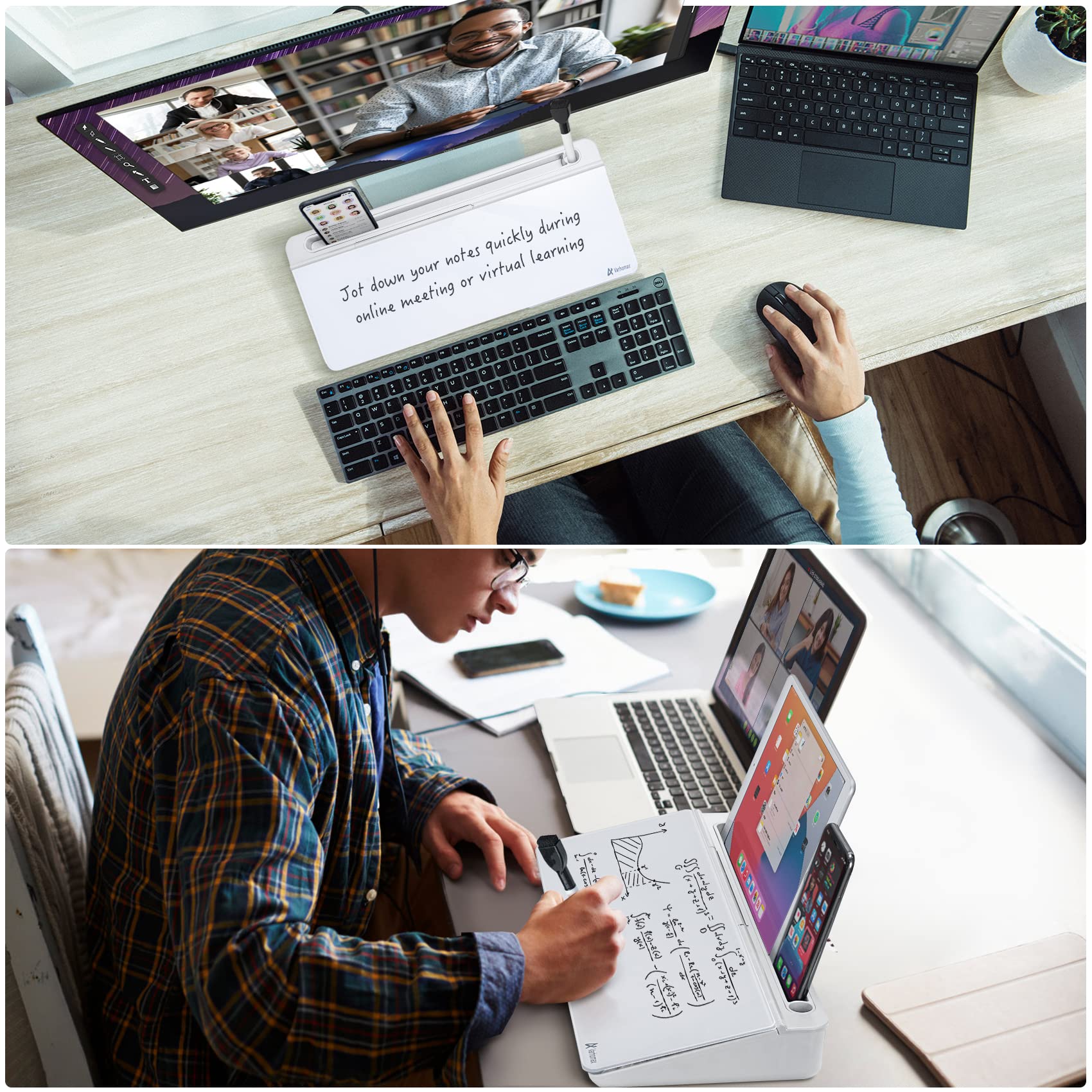 Varhomax Tempered Glass Desktop Whiteboard Organizer with Storage Compartments & Phone Holder for Office Productivity