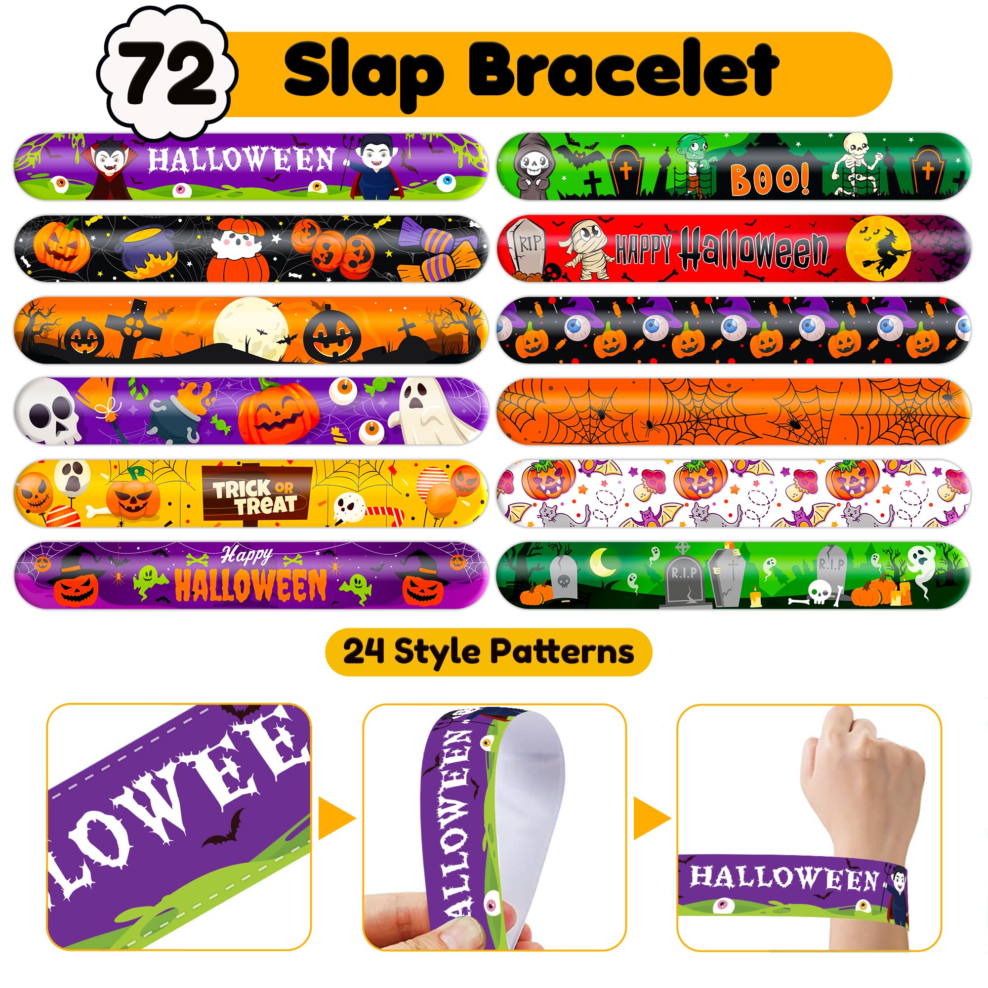 144PCS Halloween Party Favors Set – Slap Bracelets & Temporary Tattoos for Kids 🎃👻🕸 Perfect Trick-or-Treat Bundle