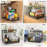 Meratia 2-Pack Under-Sink Pull-Out Cabinet Organizer – L-Shaped Metal Storage Rack with Sliding Drawers