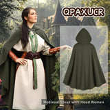 Green Hooded Medieval Cloak – Elf-Inspired Cape with Leaf Brooch & Toggle Closure for Halloween & Cosplay 🍃🧝‍♂️