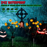 3D Solar Pumpkin Firefly Lights – 2 Pack 20 LEDs Double-Sided Halloween Outdoor Lights with Green Leaves, IP65 Waterproof (Orange)