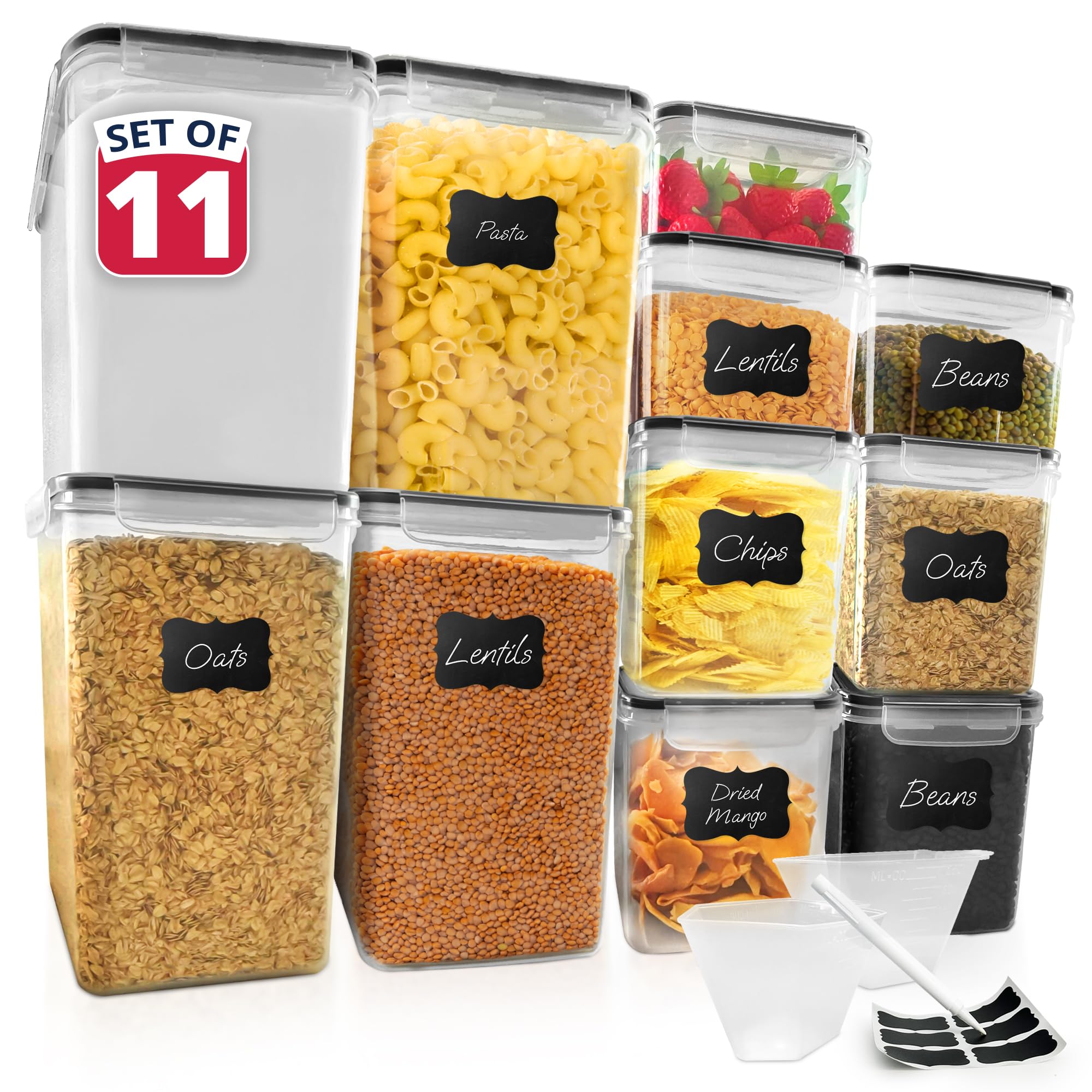11-Piece XL Airtight Food Storage Containers Set – BPA-Free Leak-Proof Stackable Pantry Organizer with Labels
