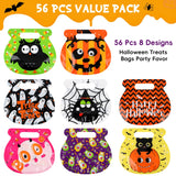 56 PCS Halloween Goodie Bags – Reusable Zip Treat Bags with Handles, 8 Cute Designs for Candy, Snacks & Party Favors