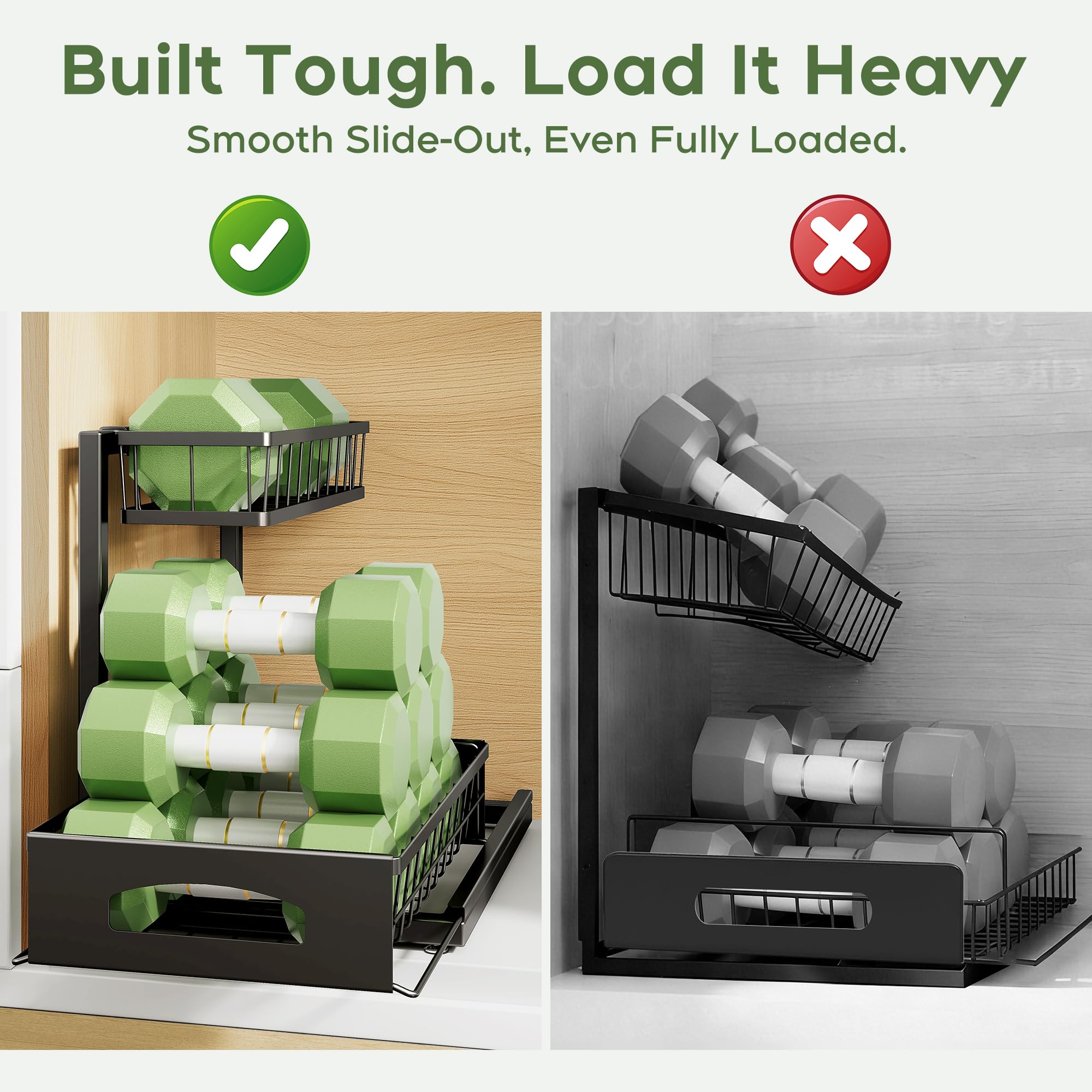 Height-Adjustable 2-Tier Under Sink Organizer (2-Pack) – Slide-Out Cabinet Storage with Secure Basket Design, Black