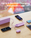 10000mAh Portable Power Bank with Built-in Cables – Slim Multi Device Charger with LED Display & 6 Outputs for iPhone, Samsung & USB Devices