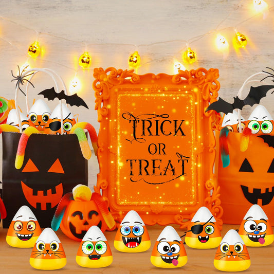 24 Pcs Mini Candy Corn Stress Relief Toys – Halloween Fidget Balls with Funny Expressions (Soft PU Foam, Party Favors & Anxiety Relief)
