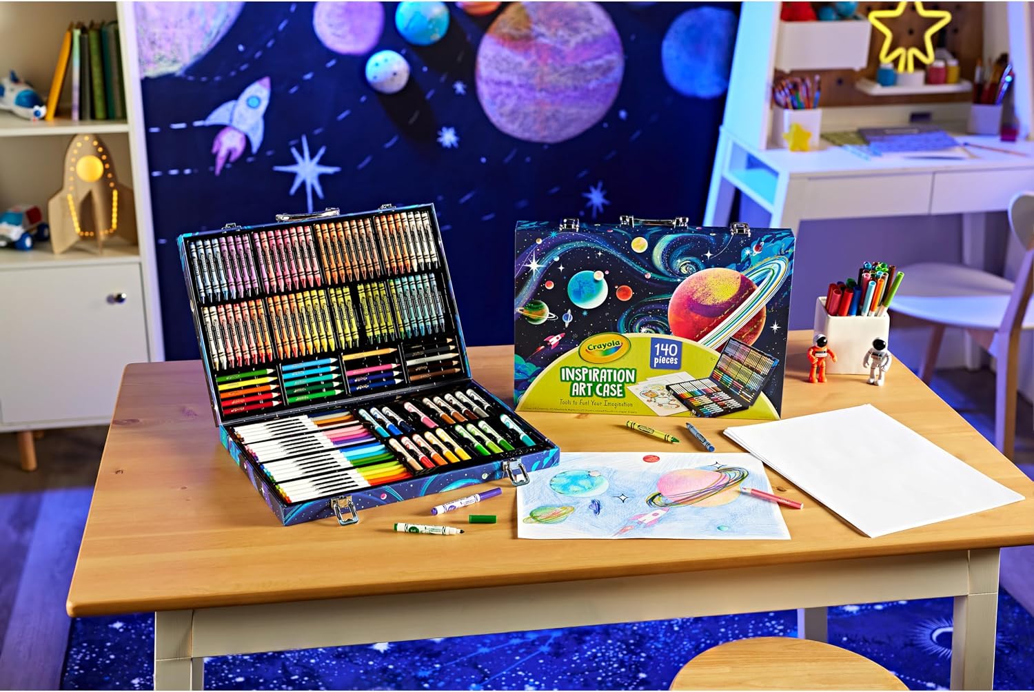 140-Piece Space-Themed Kids Art Case and Coloring Set