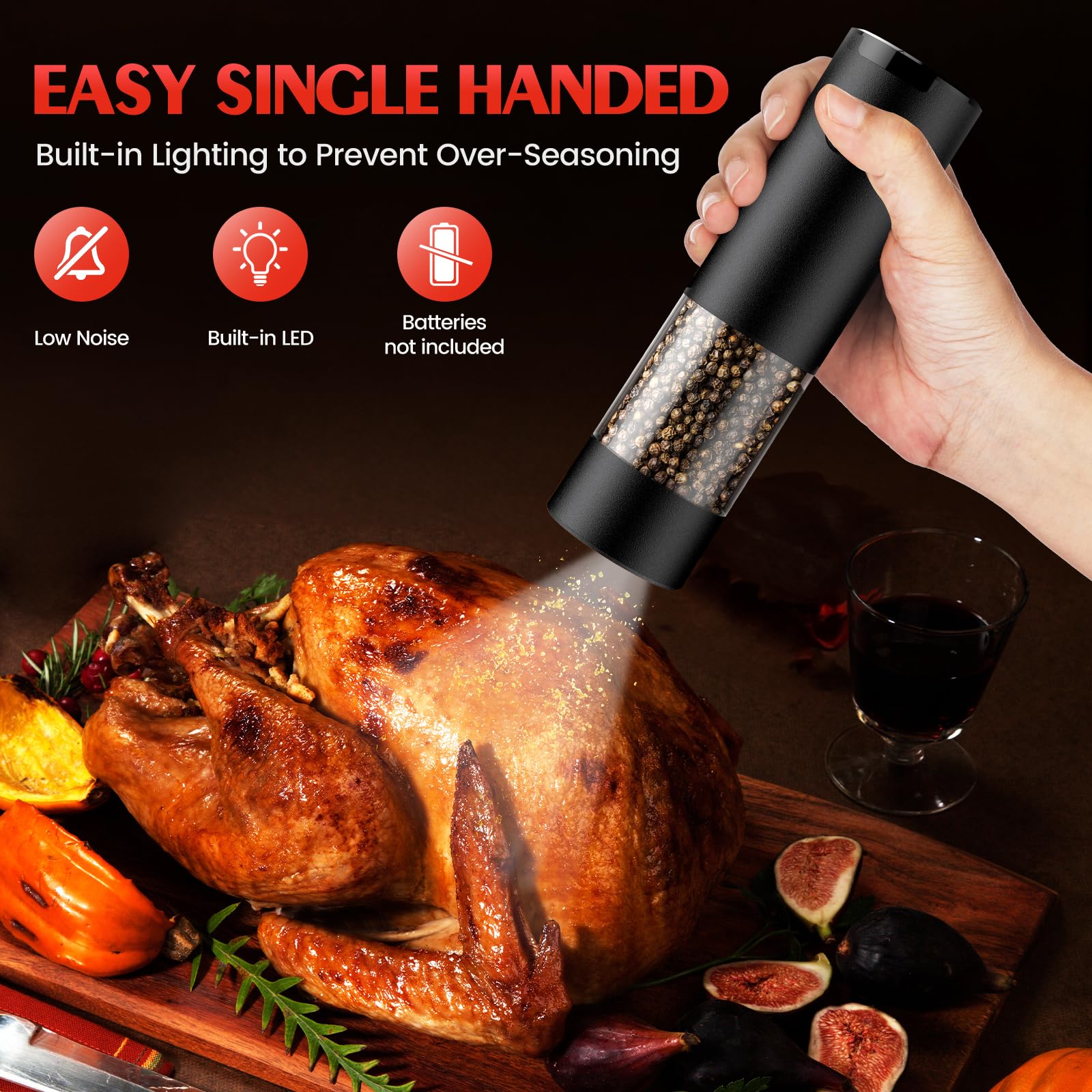 Electric Salt & Pepper Grinder Set with LED Light – Adjustable Coarseness, One-Hand Operation