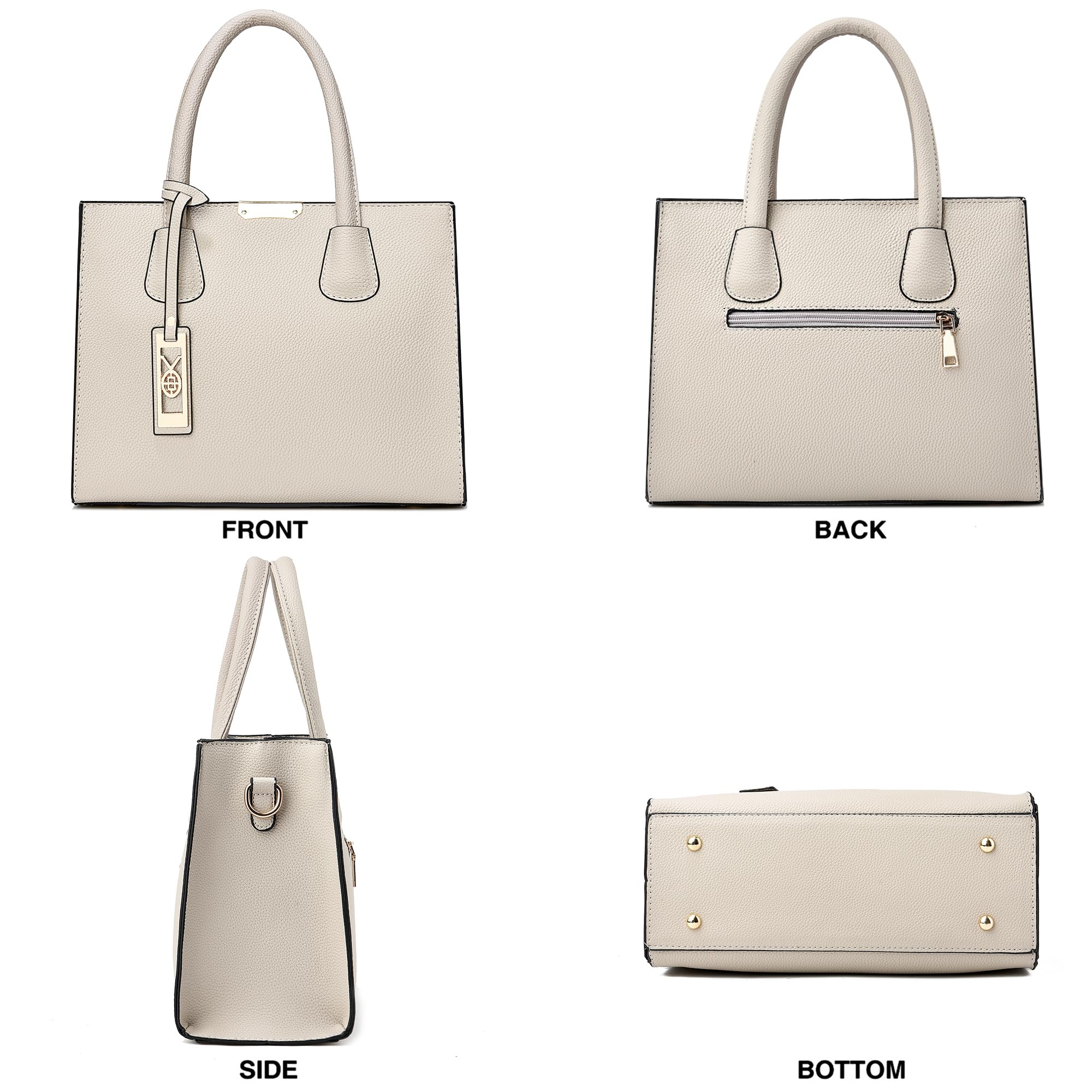 CHICAROUSAL PU Leather Tote & Crossbody Bag for Women – Top Handle Satchel with Multi-Pocket Design (Liz Cream Grey)