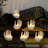White Skeleton Hand Tealight Candle Holders – Set of 6 Resin Halloween Centerpieces for Spooky Home Décor