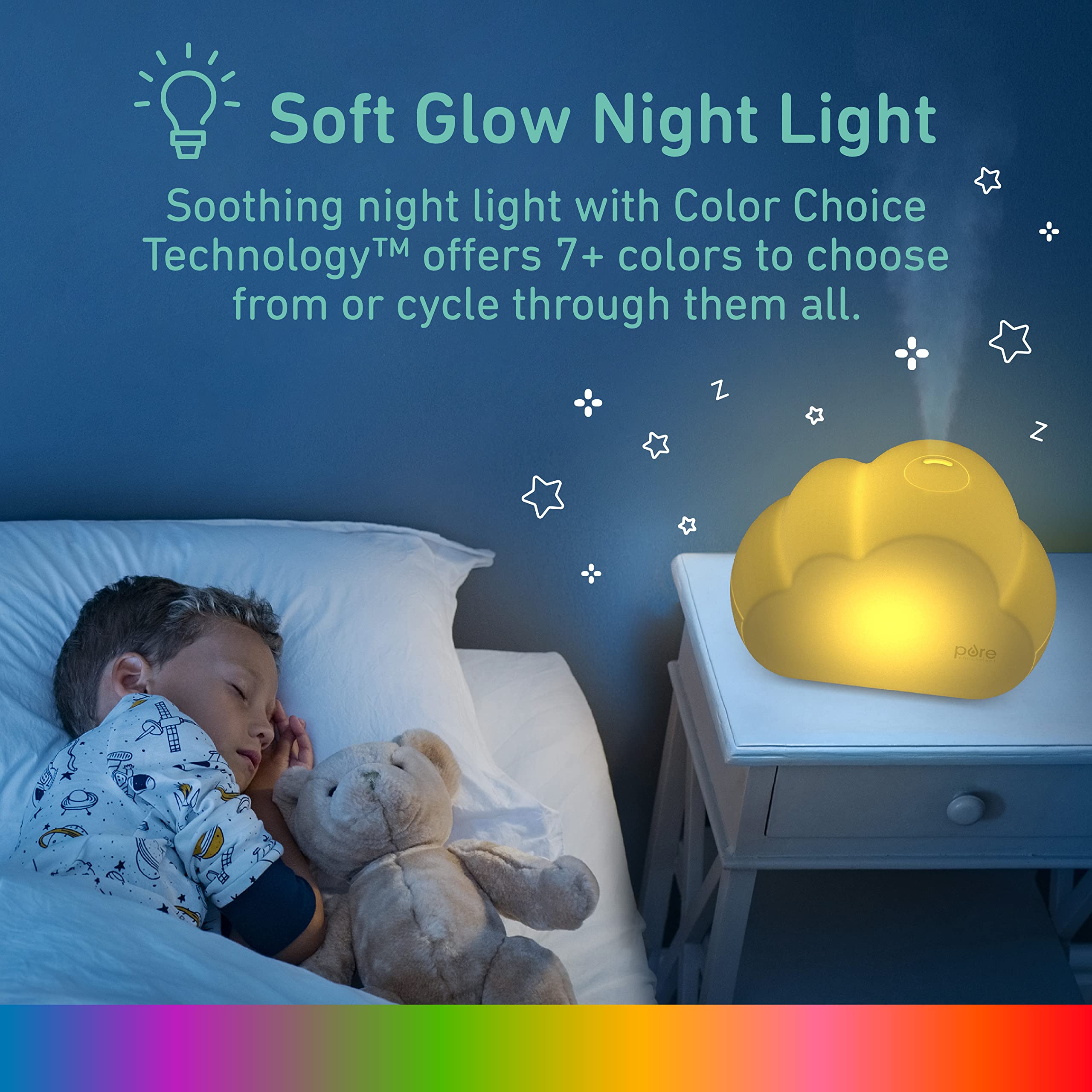 PureBaby Cloud Cool Mist Humidifier with Night Light – 1.8L Ultrasonic Nursery Humidifier for Baby Room (24-Hour Moisture)