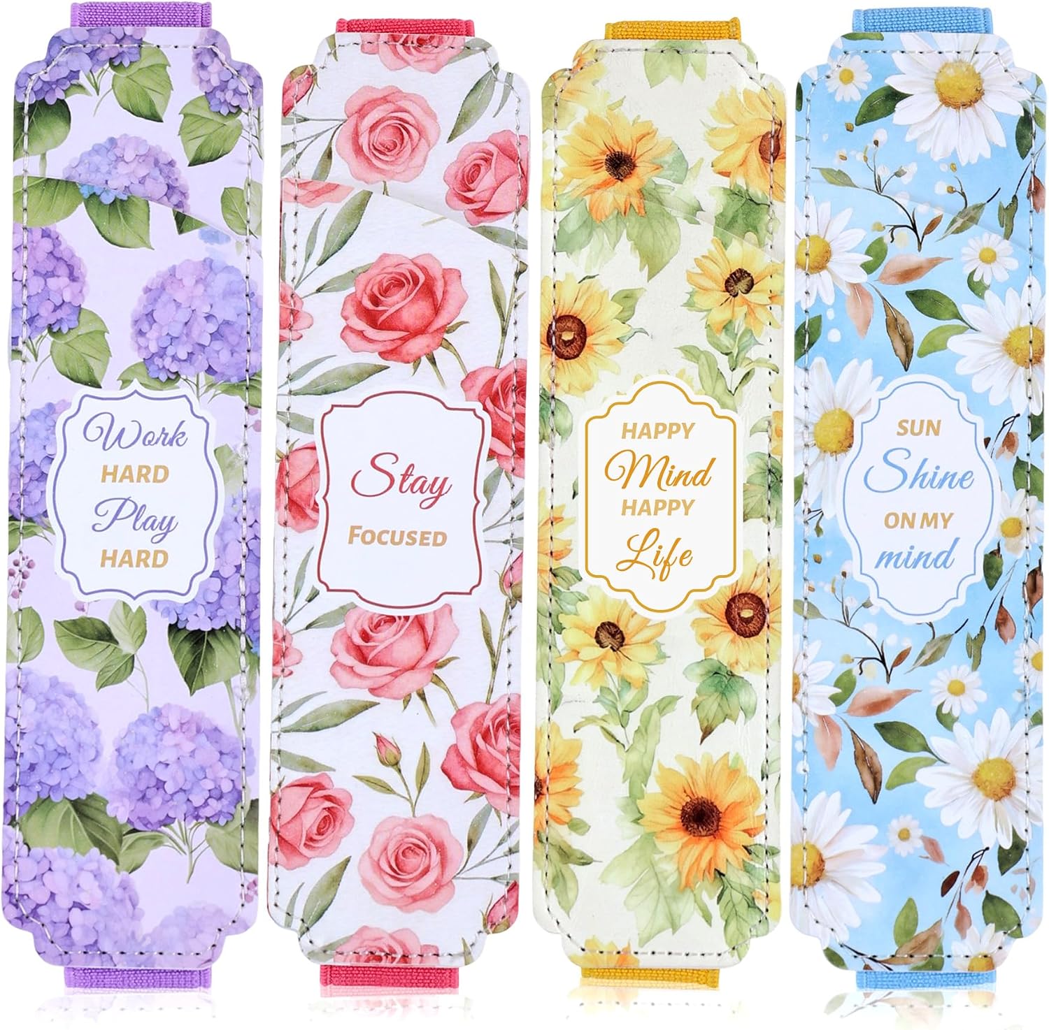 4-Pack Floral Motivational Pencil Pouch Set
