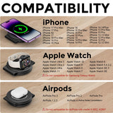 3-in-1 Wireless Charging Station for iPhone, Apple Watch & AirPods, Foldable Fast Wireless Charger Stand for Travel and Nightstand Use