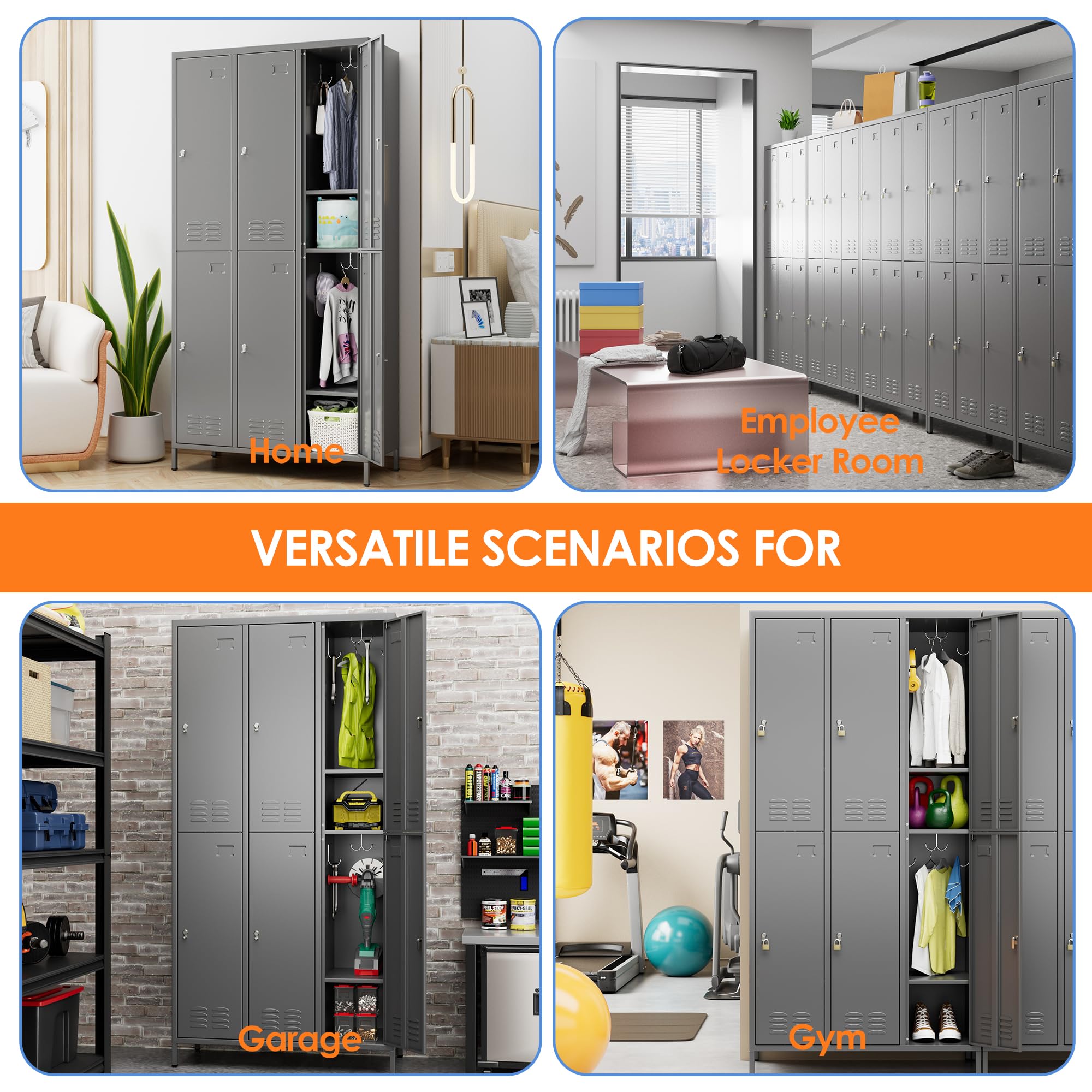 6-Door Metal Storage Locker – Heavy-Duty Employee Locker Cabinet with Hooks & Ventilation for Office, Gym & Home
