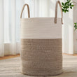 JMVICYROAM Large Woven Laundry Basket 60L – Handmade Cotton Rope Storage Hamper with Soft Handles (Brown)
