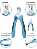 Ergonomic Dog & Cat Nail Clippers with Safety Guard & Hidden Nail File – Blue