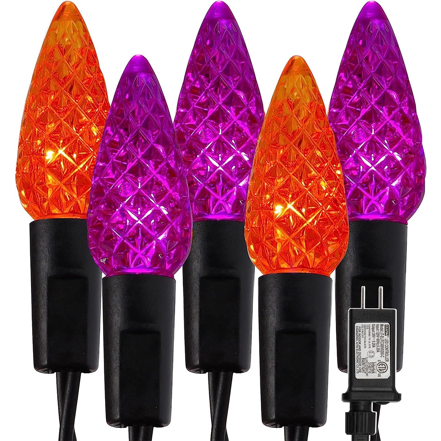 Halloween Orange & Purple C6 String Lights – 100 LED, 42.8ft, 8 Modes, Waterproof, Indoor/Outdoor Spooky Décor