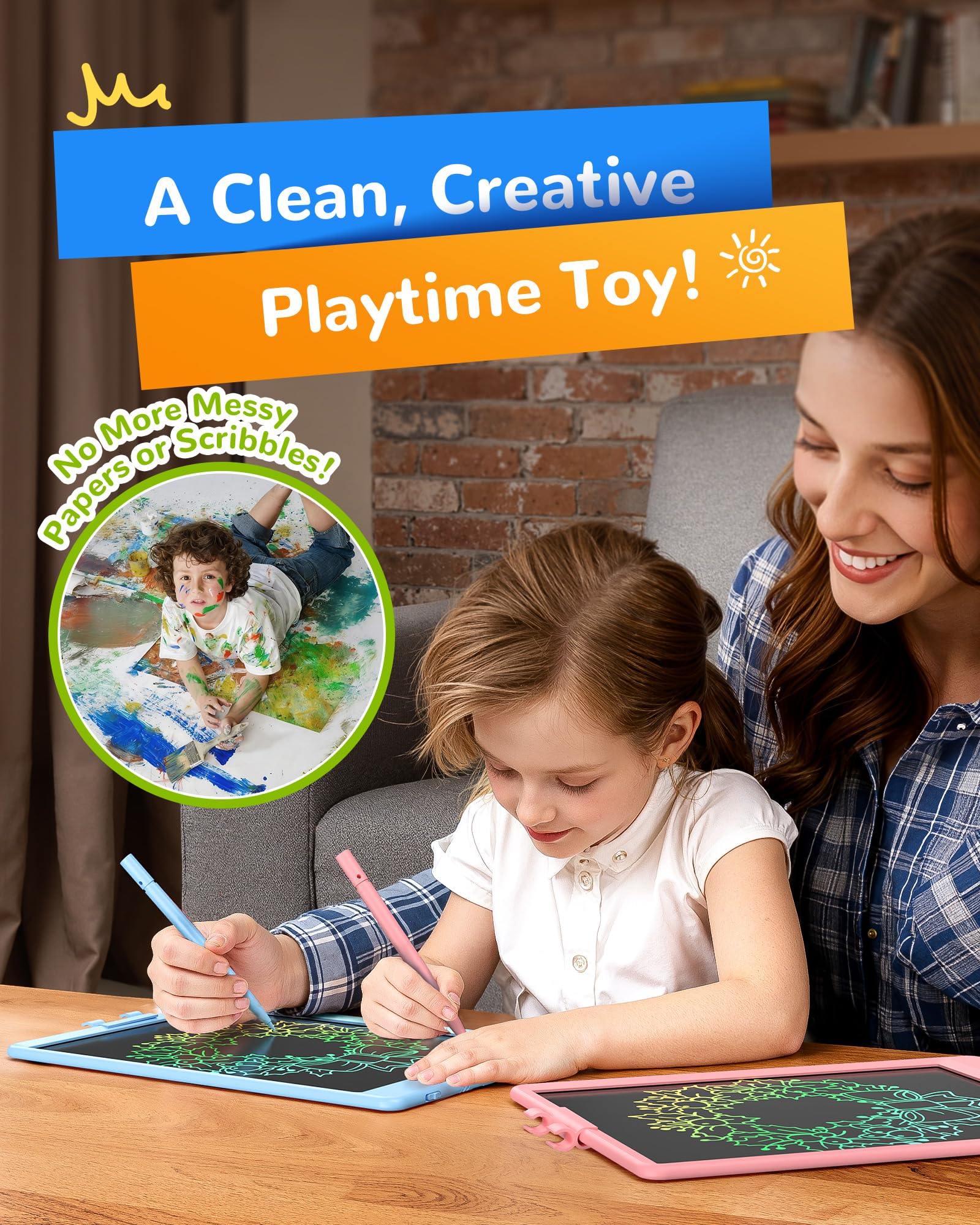 10” Colorful LCD Writing Tablet for Kids – Reusable Doodle Drawing Board (Blue)