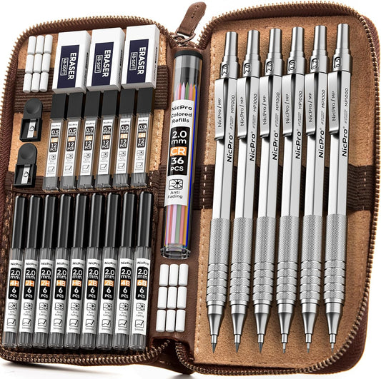 Silver 30-Piece Metal Mechanical Pencil Drafting Set