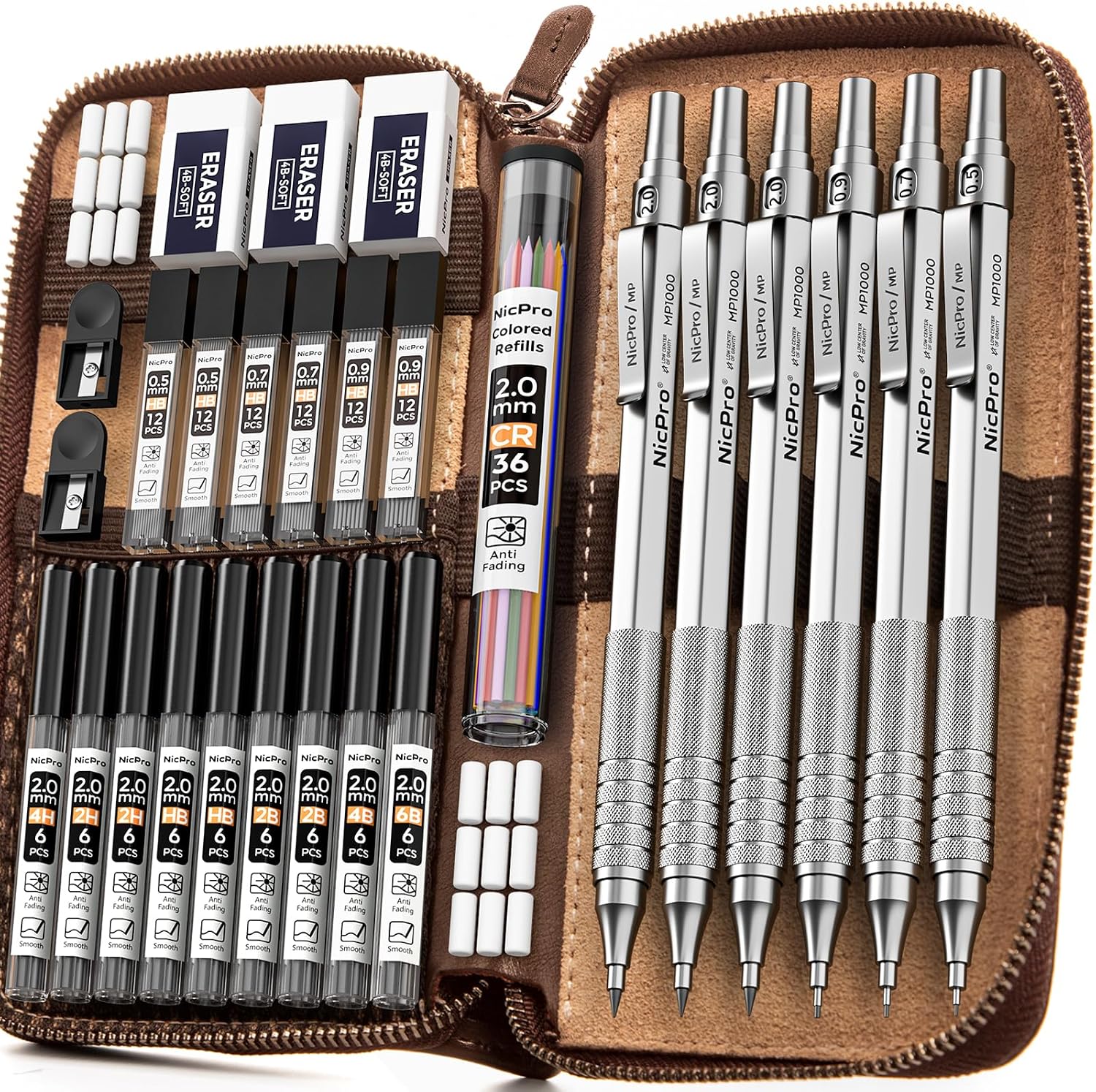 Silver 30-Piece Metal Mechanical Pencil Drafting Set