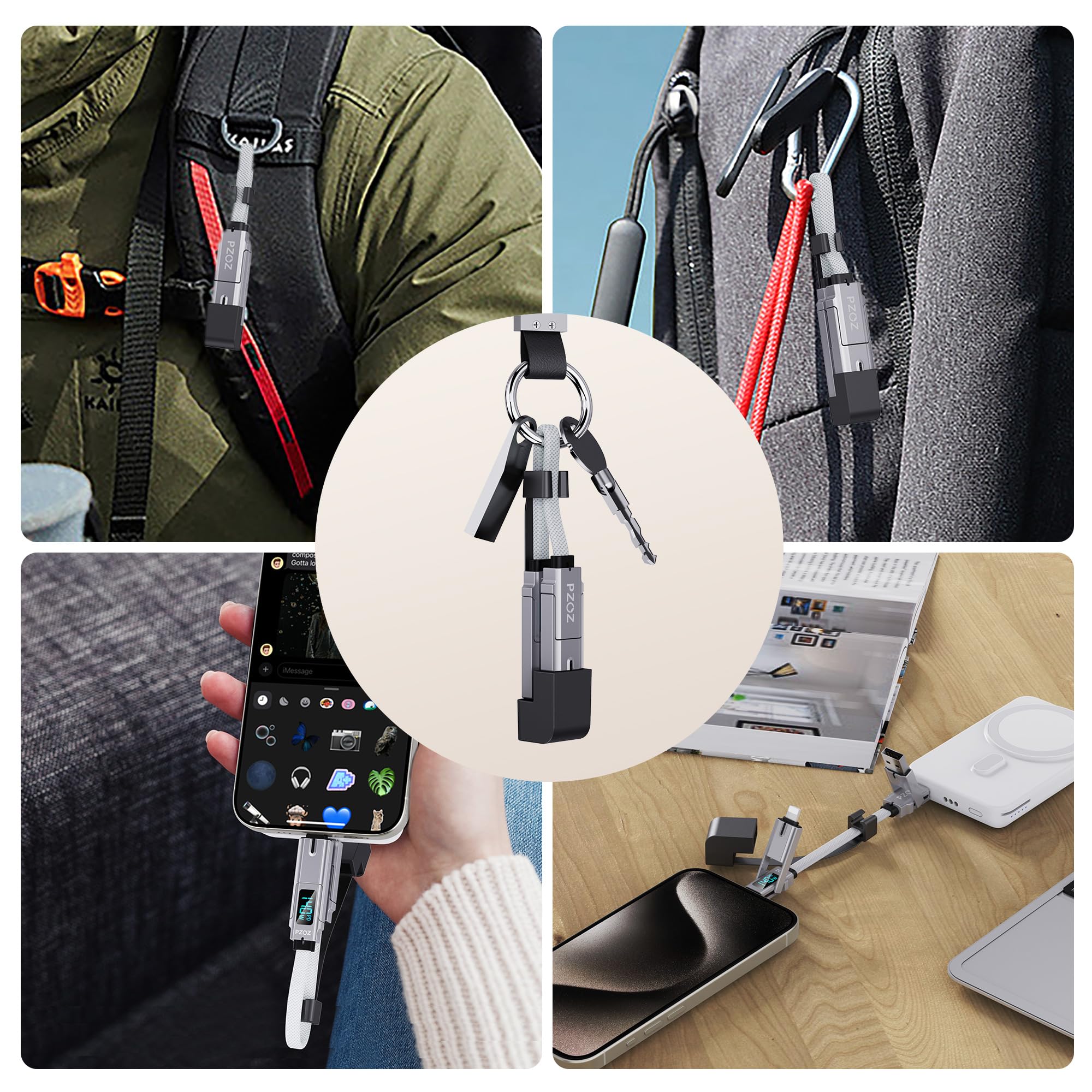 4-in-1 Keychain Fast Charging Cable – 140W USB-C, Lightning & USB-A Multi Charging Adapter