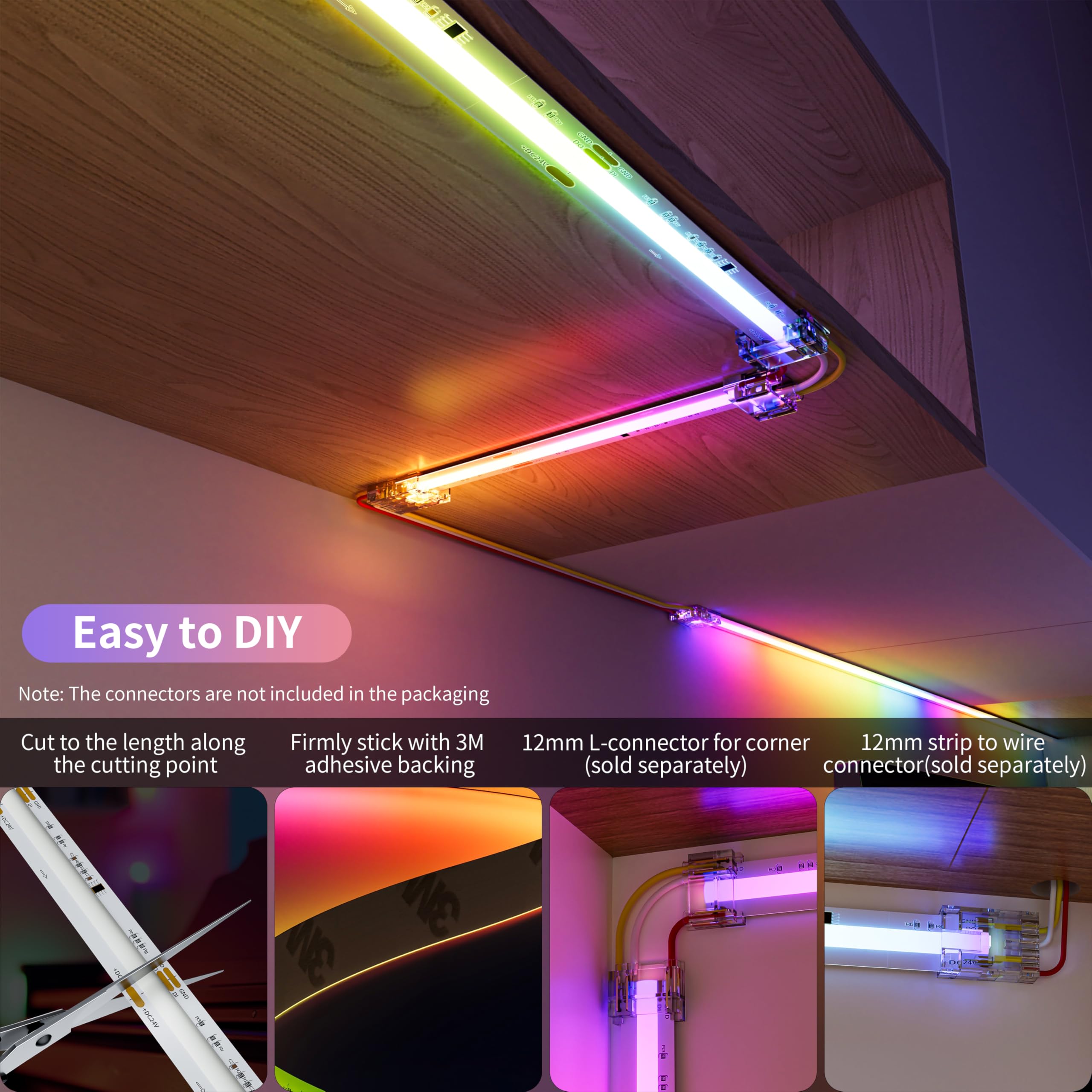 PAUTIX 24V Addressable RGBIC COB LED Strip 16.4ft – 3150 LEDs High Density DIY Smart Lighting
