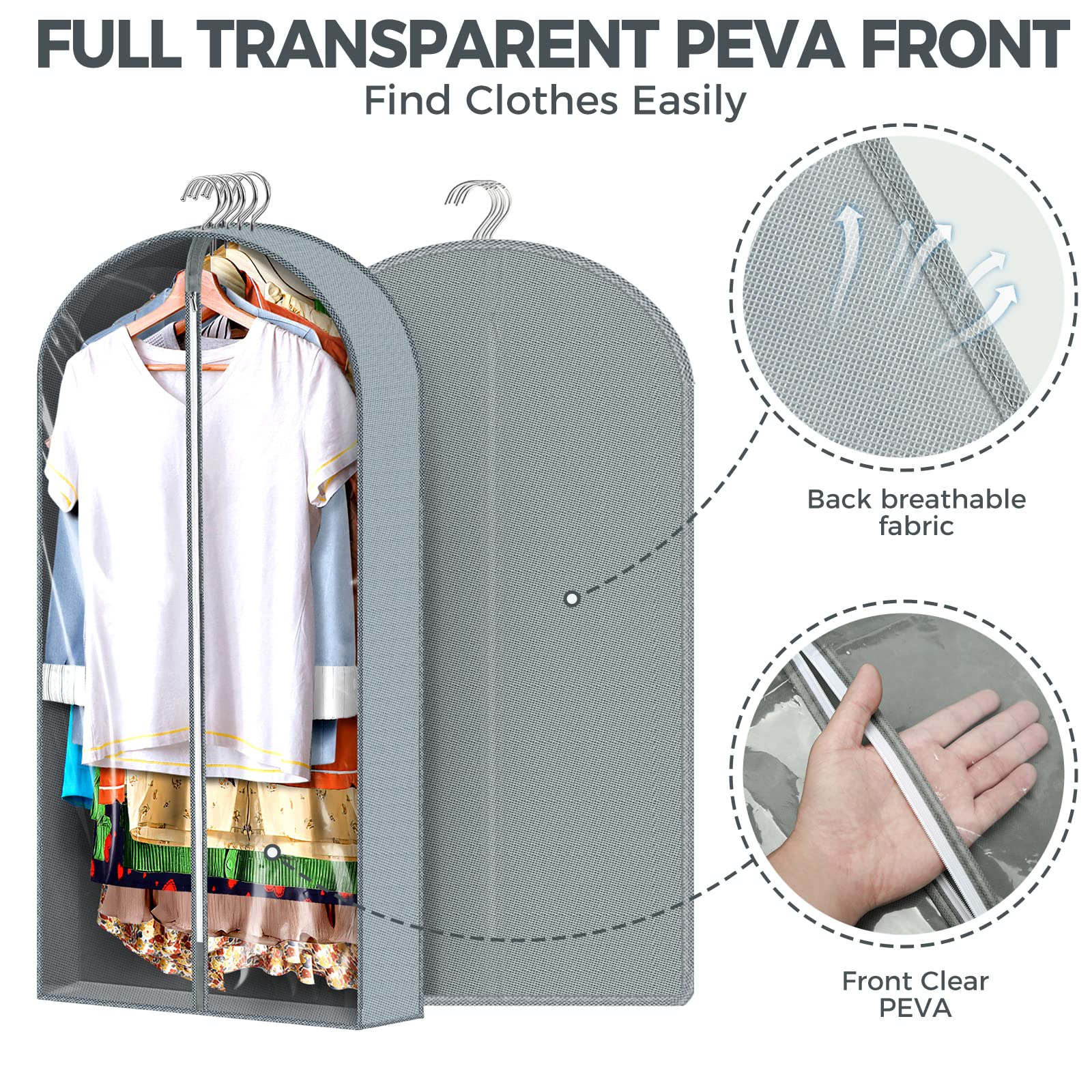 40” Hanging Garment Bags for Closet Storage (6-Pack) – Clear Suit Covers with Gussets for Coats, Dresses & Jackets