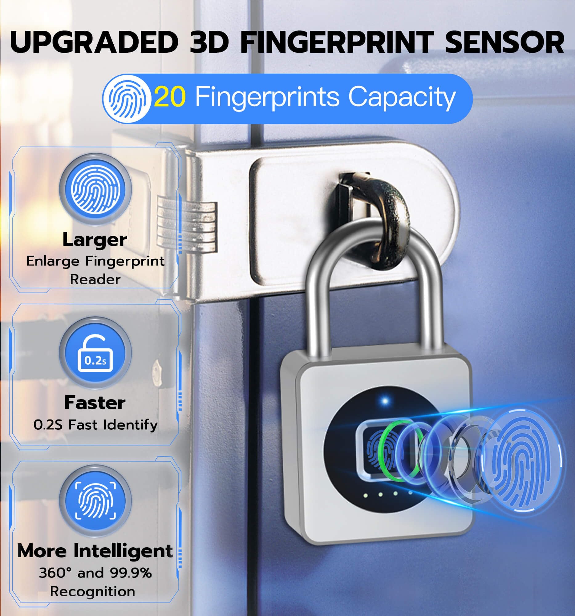 Compact Fingerprint Smart Padlock with USB Rechargeable Battery, Portable Biometric Security Lock for Gym, Travel & Personal Storage