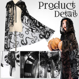 Black Snake Pattern Hooded Cloak – Gothic Lace Cape for Halloween & Cosplay