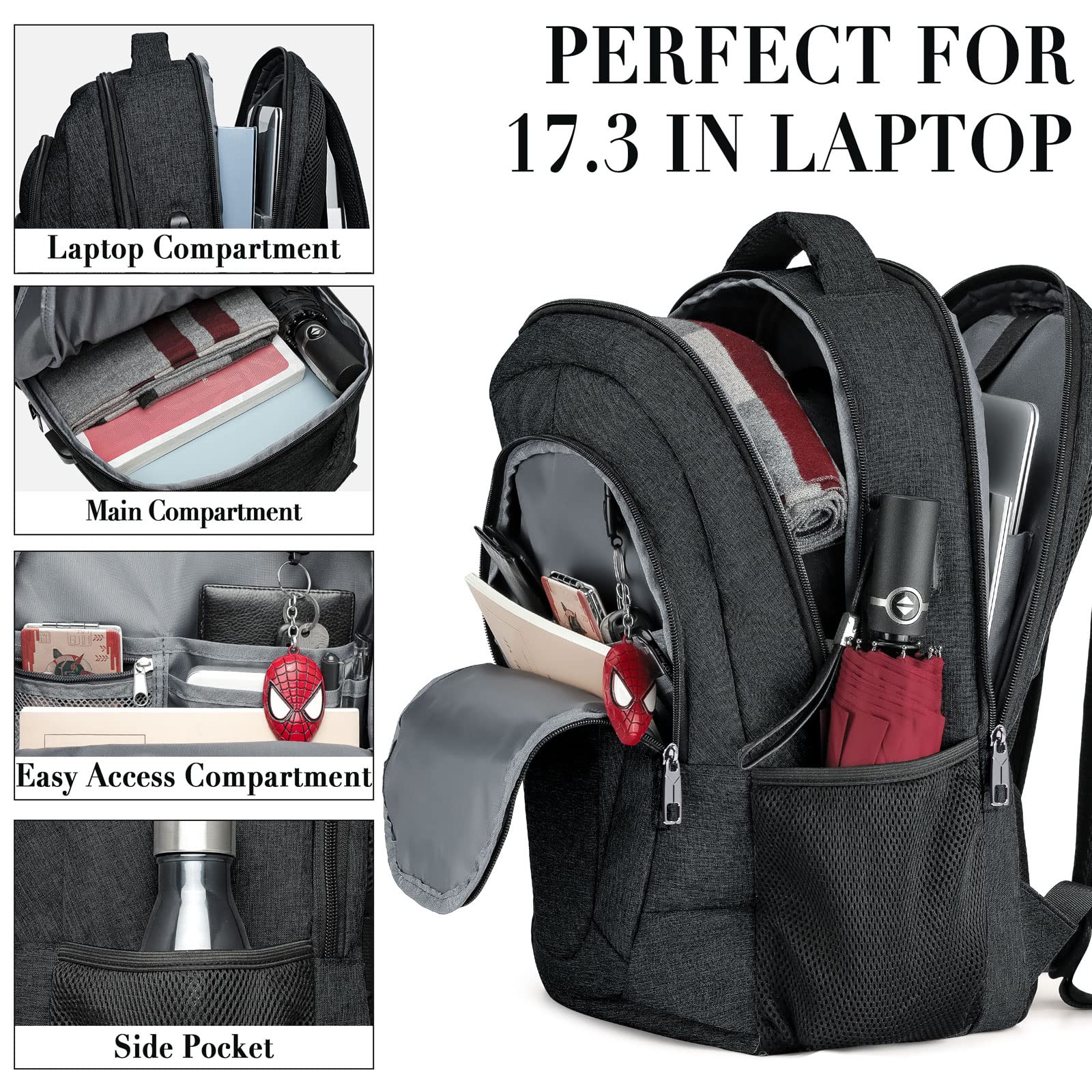 17-Inch Extra Large Laptop Backpack for School, Work & Travel – Water-Resistant USB Charging Backpack