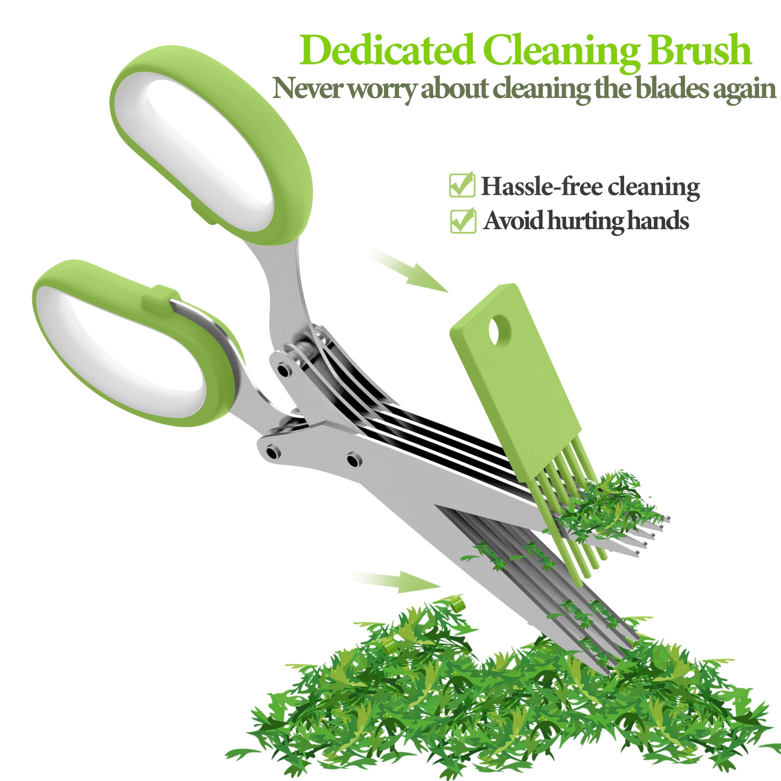 5-Blade Herb Scissors with Cleaning Comb & Cover – Stainless Steel Kitchen Shears
