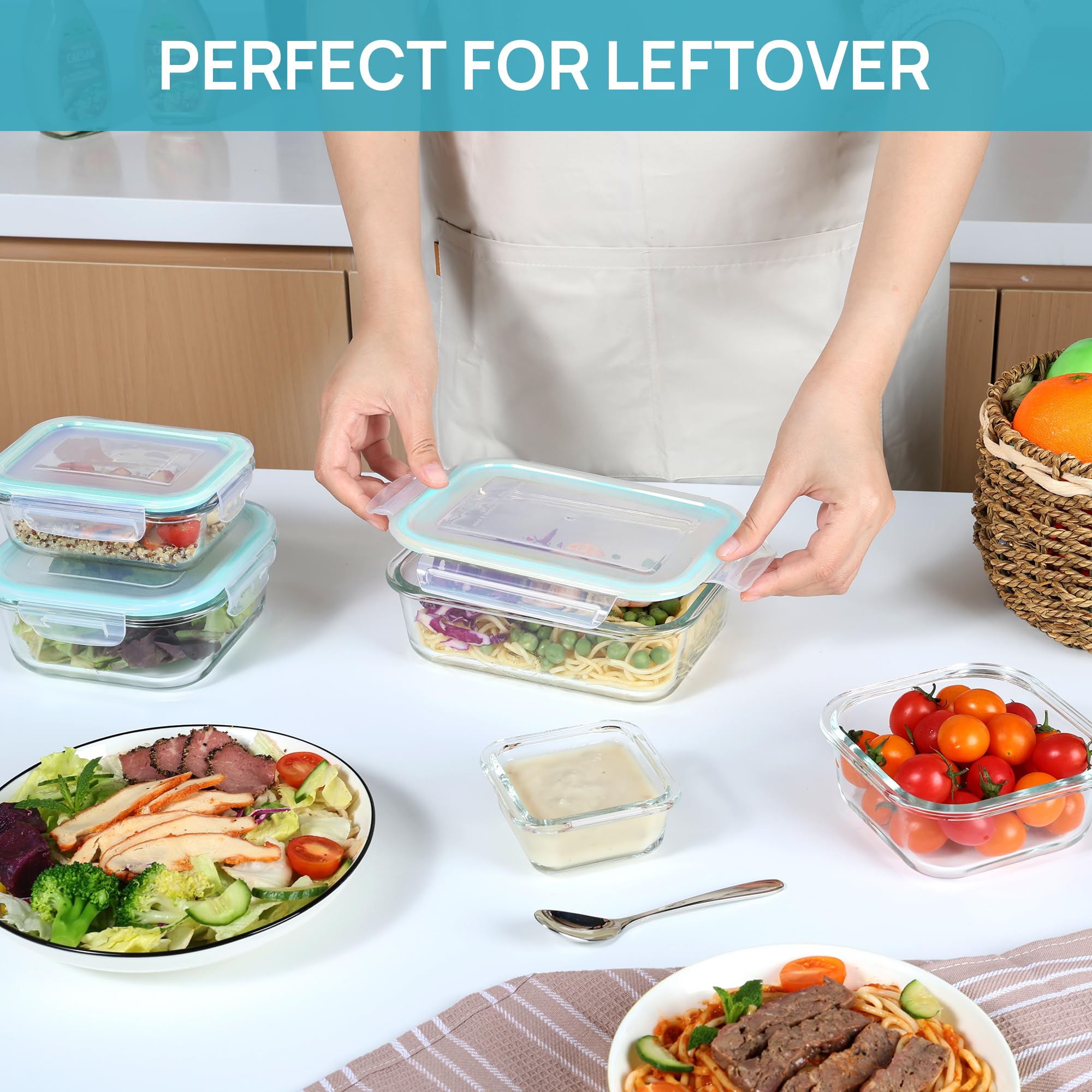 8-Piece Airtight Glass Food Storage Container Set with Leakproof Lids – Stackable Meal Prep & Kitchen Organization Solution (Green)