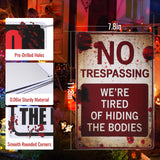 Vintage “No Trespassing” Metal Halloween Sign – Rust-Proof Red & White Scary Wall Decor for Indoors & Outdoors